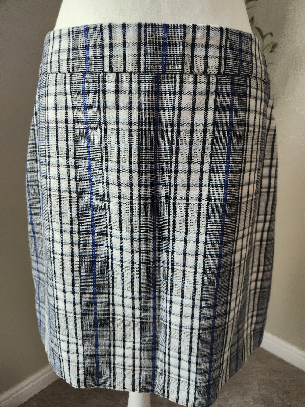 Nine West Blue and White Plaid Pencil Skirt